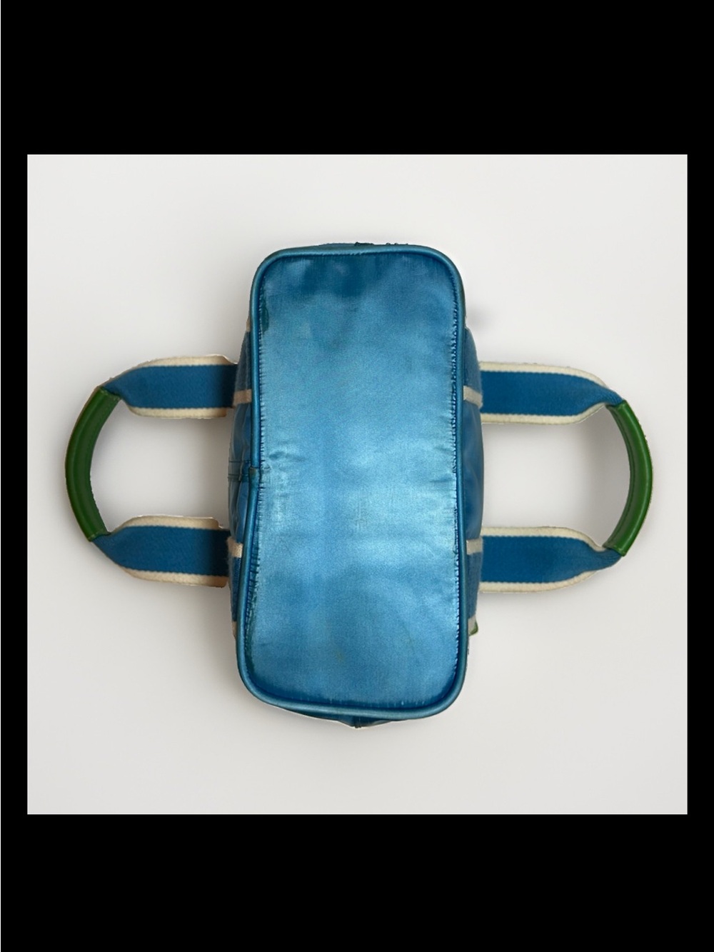 Coach Mini Satin-Nylon Tote Bag-Ocean Blue/Grass Green Leather-2004 Style: #1893 - Picture 9 of 14